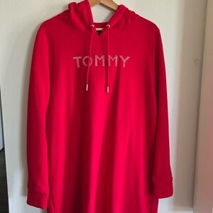 Tommy Hilfiger Red Hoodie Dress XL Rhinestone Logo